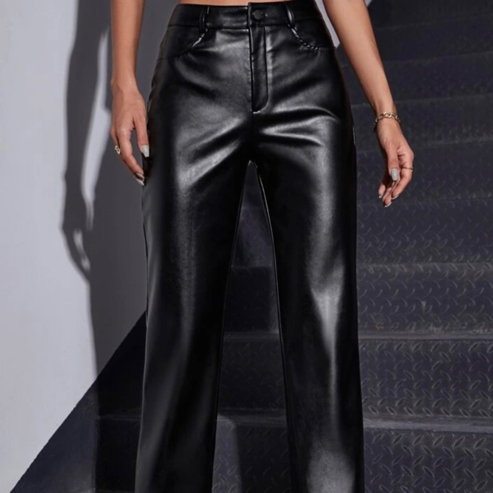 High Waist Straight Leg Leather Pants